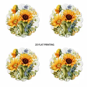 2D flat printing, 2-piece/4-piece/6-piece/8-piece set, spring and summer sunflower wave design pattern placemat, anti slip and heat-resistant washable table mat, Western banquet party kitchen table decoration, holiday gift selection, Sunflower Coaster Set
