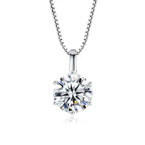 Fashion single six-claw necklace silver zircon pendant necklace female luxury simple jewelry.