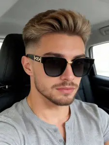 Men's Cat Eye Chain Leg Large Frame Sunglasses, Casual Versatile Design, Simple Style, Perfect for Daily Wear