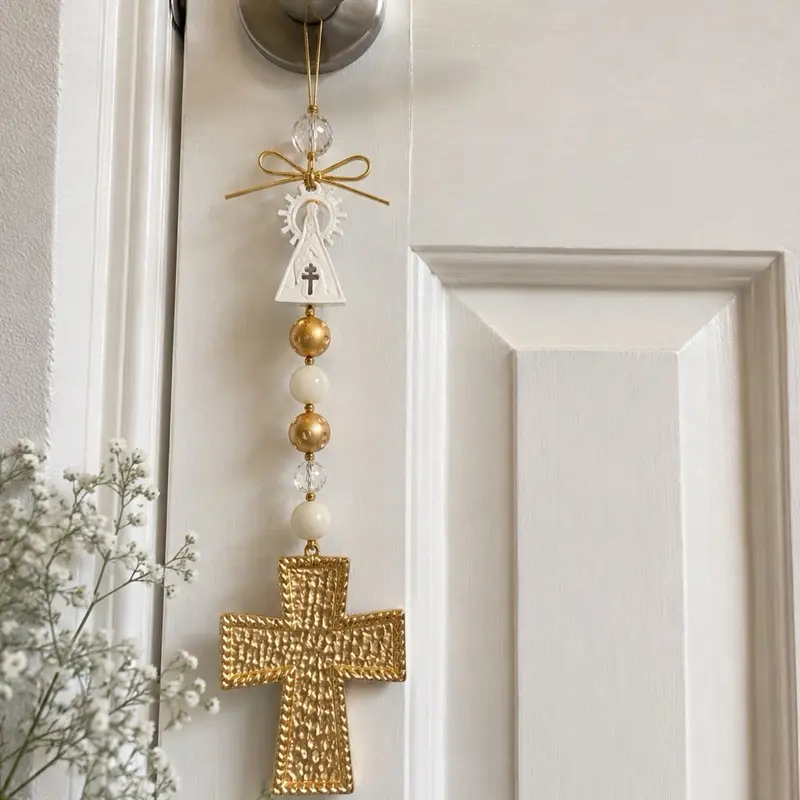 ️ Colgante para Puerta Virgen María y Cruz | Diseño 3D Hecho a Mano