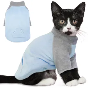 Kitten Sweater, Fleece Cat Shirt, Turtleneck Cat Clothes, Winter Warm Cat Outfit, Thick Cat Sweaters for Cats Only, Blue, S