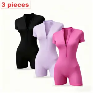 Zippered one-piece fitness clothes, women's summer tight-fit quick-drying shorts, yoga jumpsuit,gym stuff women