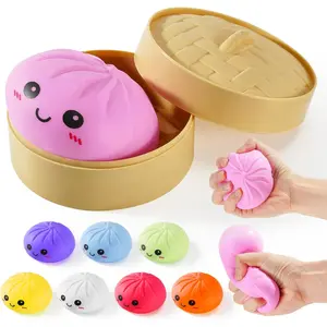 Dumpling Squishies, Glitter Dumpling Mystery Box, Colorful Dumplings Stress Balls Fidget Sensory Toy, Stocking Stuffers with Food Steamer Stretchy Desk Toys (Pink)