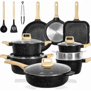 23-Piece Non-Stick Induction Cookware Set - with Utensil & Pan Protectors, Black