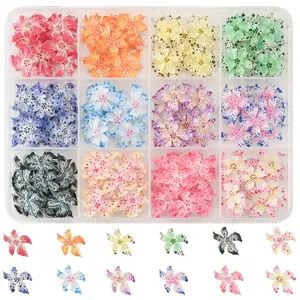 1 box of flower nail art accessories, hibiscus flower nail art, spring and summer nail art, including mini nail art supplies, suitable for women, colorful ice lily nail art design and DIY handcrafted nail art, nail art gemstones, Nail Charms