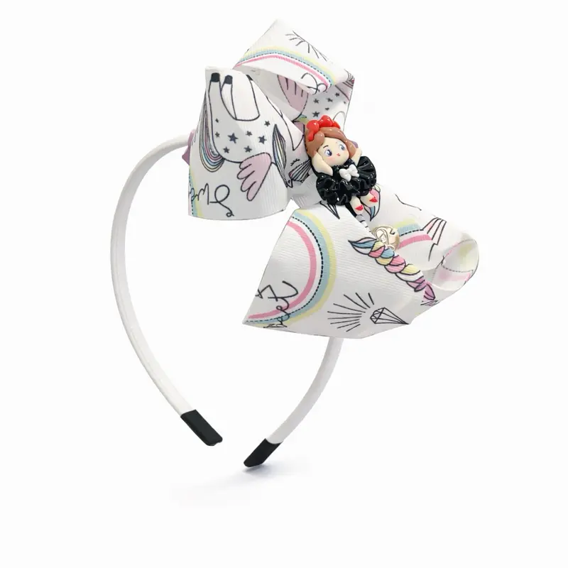 Unicorn Print Bow Headband with Cute Princess Charm