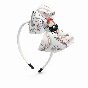 Unicorn Print Bow Headband with Cute Princess Charm