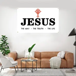 Jesus The Way The Truth The Life Letter Pattern Backdrop, 1 Count Christian Faith Themed Wall Hanging Banner, Wall Decor for Home Living Room Bedroom