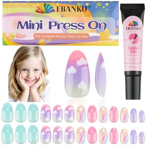 EBANKU 1 Pack Kid Fake Nail Kit, 26 Pieces Press on Nails for Kids Colorful Press on Nail Short Artificial False Nail Kits for Kids Girls Mommy & Me Valentine Nails Kit