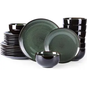 Ceramic Dinnerware Sets for 8,Stoneware Plates and Bowls Sets,Handmade Reactive Glaze Dishes Set,Chip Resistant and Scratch Resistant | Oven&Dishwasher & Microwave Safe-Green(24PCS)