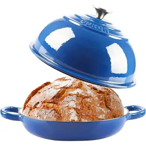 7QT Enameled Cast Iron Dutch Oven - Round Blue Bread Baking Pot with Lid, Roast Braiser for Oven/Stovetop (Braising, Stewing, Soups)