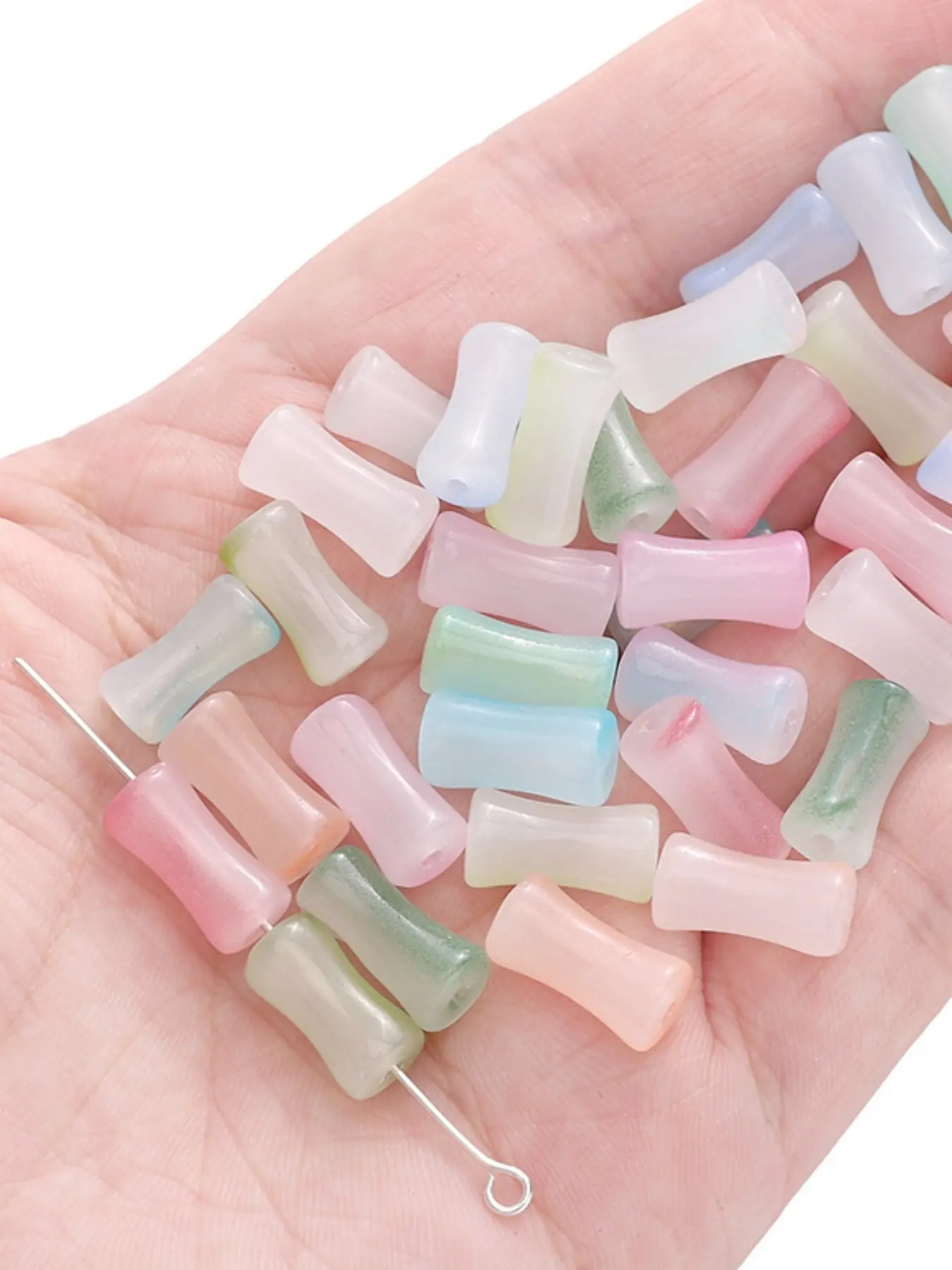 100pcs Graduated Color Bamboo Beads, 6x12mm Glass Beads for Bracelets, DIY Jewelry Making Accessories, Handmade Craft Supplies, Beads For Crafts