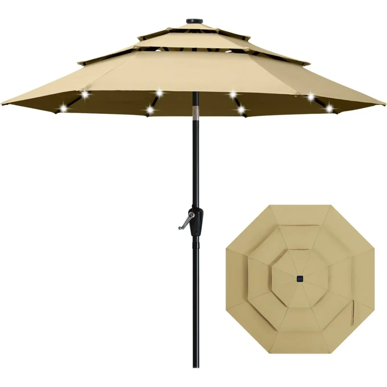ABCCANOPY LED Patio Umbrella, 9ft 10ft Outdoor Table Umbrella with Solar Lights, Crank and Tilt for Backyard, Garden, Deck and Pool