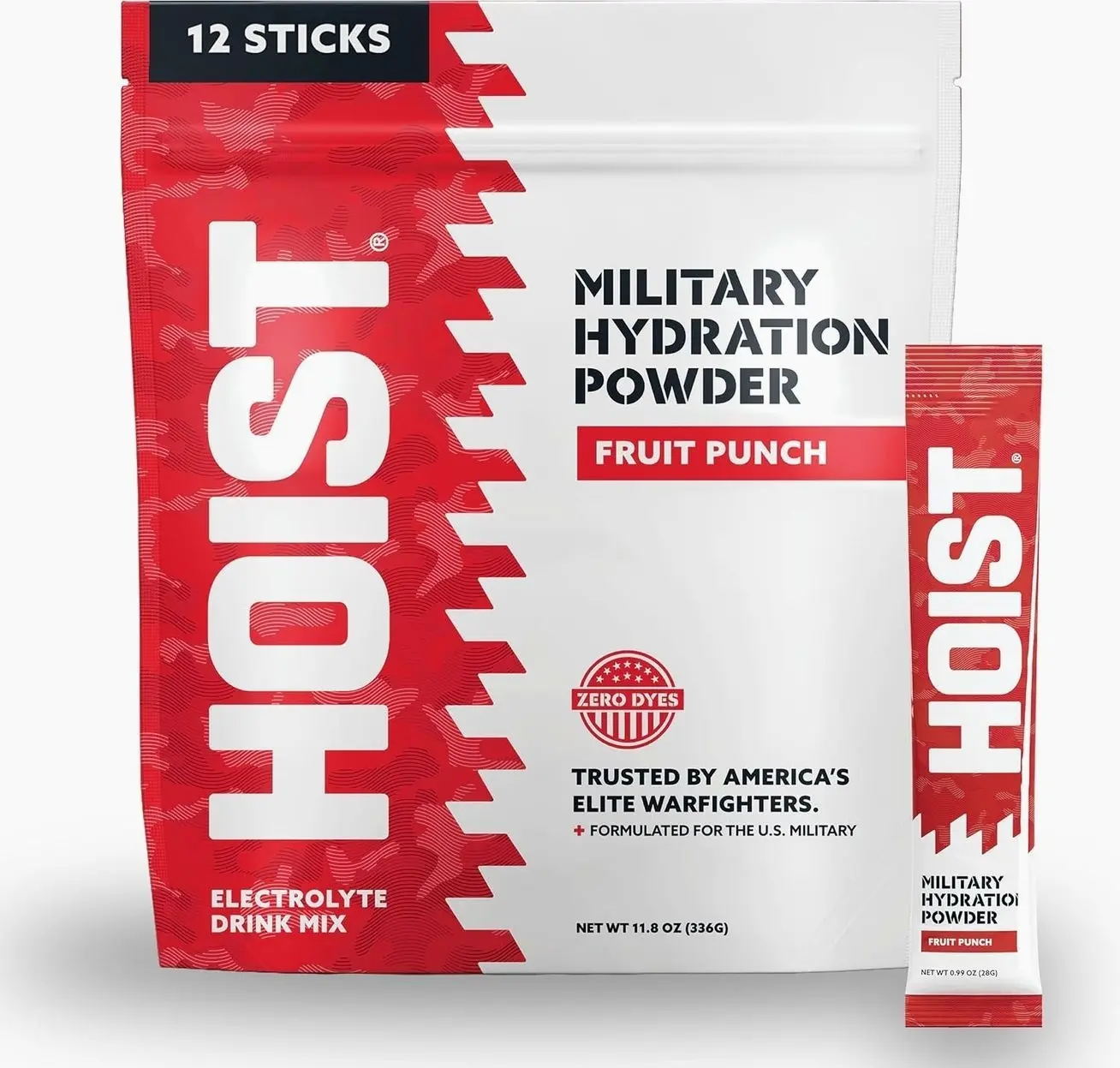 HOIST Electrolyte Drink Mix Powder Sticks – Rapid Rehydration, Military Hydration Formula – Fruit Punch (12 Single-Serve Packs)