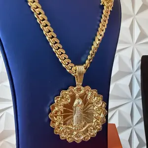 14k Gold Bonded Pendant and Cuban Link 5x Plated Chain with Intricate Design and Shimmering Finish Virgin
