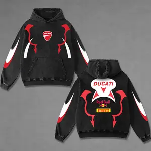 Retro Redbull x Ducati Racing Washed Hoodie Vintage Motorcycle, GP of The Americas Sportbike Graphic Merch, Acid Washed Streetwear Clothing, Unisex Dirt Bike Racing Hoodie, Vintage Motorsport Hoodie, Speed Culture Men's Wear for Biker