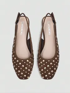 Women's New High-End Fashion Studded Flat Buckle Design Sandals, Buckle-Strap Summer Holiday Shoes, Comfortable Medium-Width Ankle-Low Flats, Casual Trendy Sandals for Daily Wear