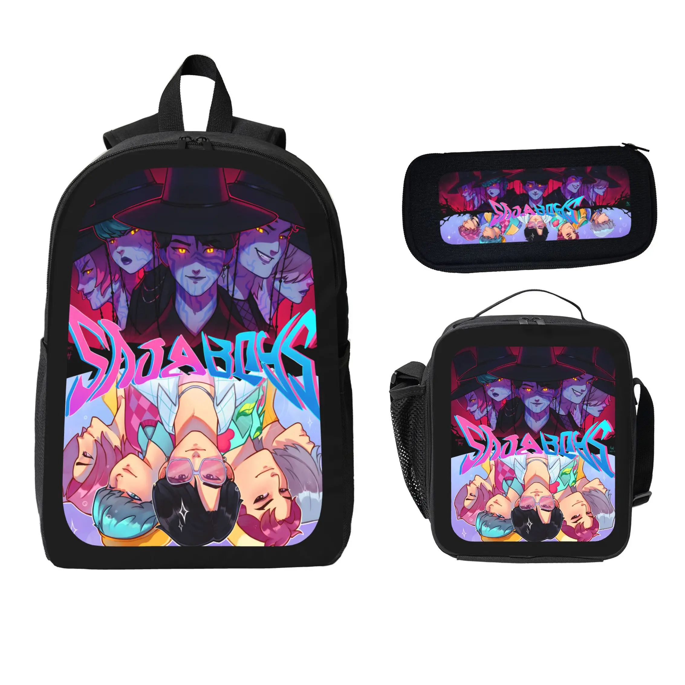 Backpack Set Saja Boys Durable Polyester 3 Piece Bookbag Lunch Bag Pencil Case Lightweight Travel Daypack Back Supplies For Boys Girls Teens Students Trendy TikTok Style