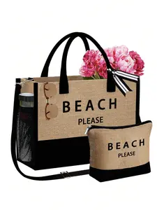 1 Set Portable Beach Tote Bag, Women's Canvas Bag For Beach Accessories, Suitable For Wedding, Birthday, Outdoors, Travel, Outings,Holiday, Is A Great Gift For Mom, Teachers, Friends, Bridesmaids,Back To School,Vacation Weekend Getaway Short Trip