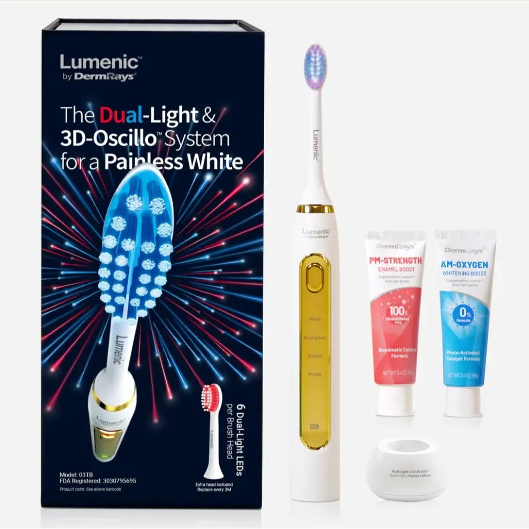 Lumenic Electric Toothbrush, Dual-Light & 3D-Oscillo System for Painless Teeth Whitening, Deep Cleaning & Gum Care