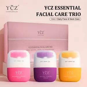 [YCZ] Essential Facial Care Trio – Retinol, Hyaluronic Acid & Vitamin C Cream Set with Built-In Massager for Face & Neck Firming, Brightening & Hydrating