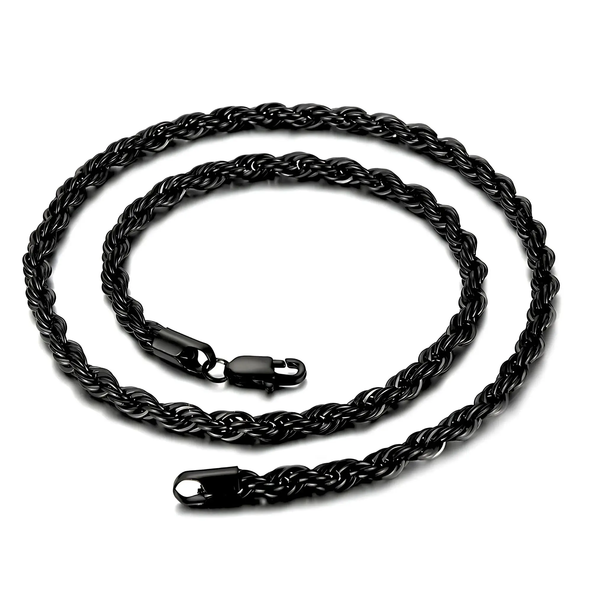 Black Rope Chain Necklace for Men or Women by Ginger Lyne 4mm Width 20 Inch Length Stainless Steel Twist Chain Strong Durable Fashion Jewelry Unisex Design for Him or Her