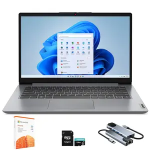Lenovo IdeaPad 1 1i 14" Laptop with 1-year Microsoft 365, Intel Processor, 12GB RAM, 128GB eMMC + 512GB SSD, SD Card Reader, Privacy Camera, 11 hrs Long Battery Life, with Accessories, Win 11 Pro