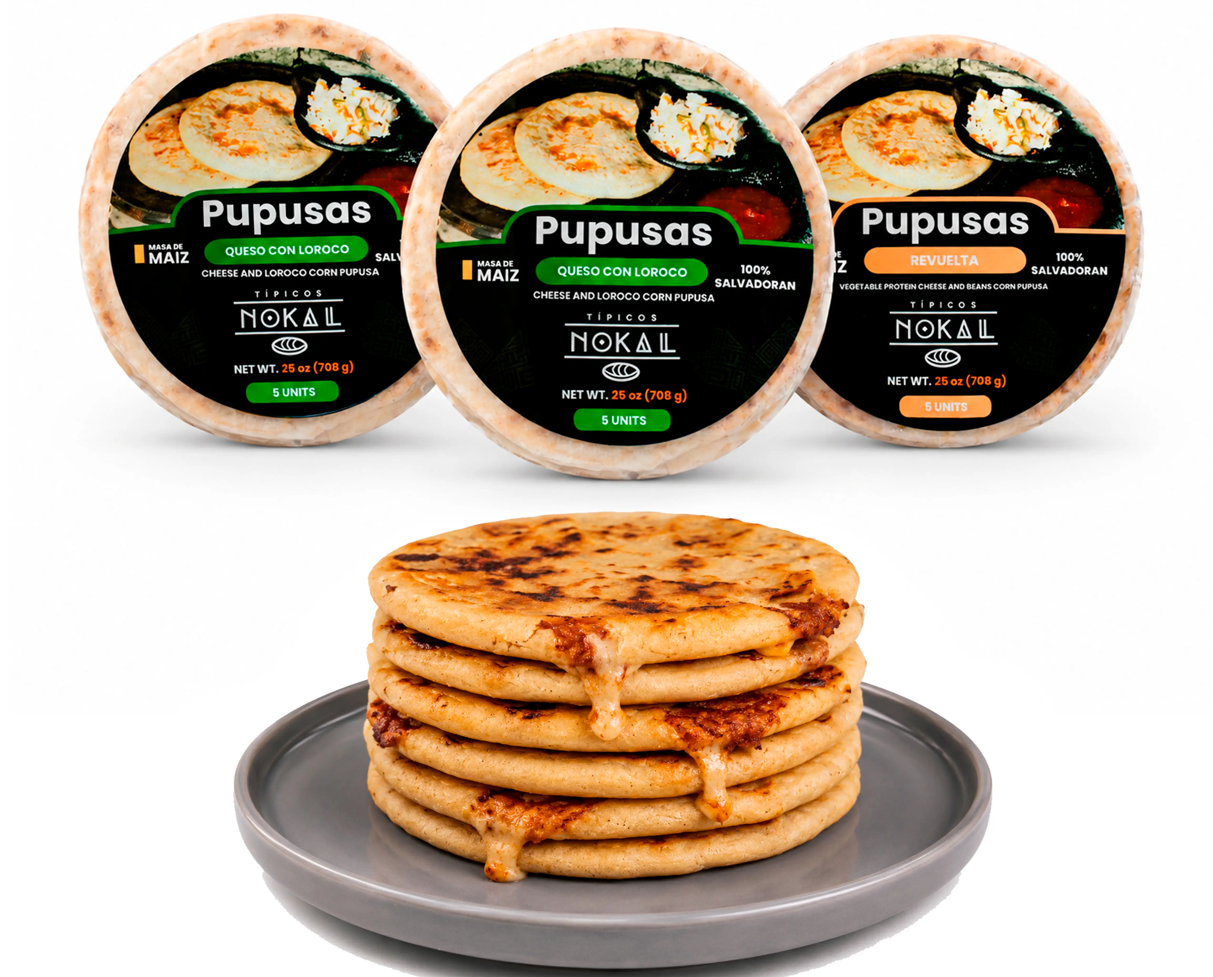 Typical Nokal Pupusas Mix, 10 Cheese & Loroco and 5 Soy Revuelta Pupusas, Authentic Salvadoran Pupusas, 15 Count, 75 Ounce Family Pack
