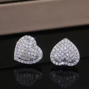 Women's heart stud earrings, exquisite cubic zirconia hypoallergenic stud earrings, gift jewelry for women