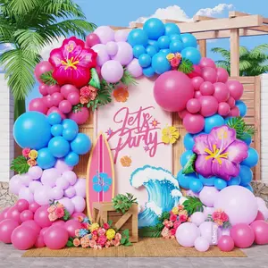 134-Piece Tropical Balloon Garland Kit with Hibiscus Foil & Pink, Purple, Blue Balloons for Luau