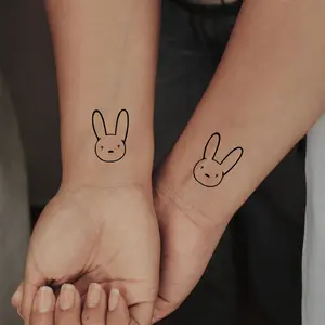 Bunny Temporary Tattoo, Singer Black Bunny Tattoo Sticker Can Last For 2-3 days, Funny Tattoo, Gift For Fan