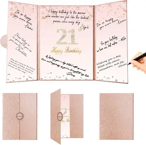 Rose Gold 21st Birthday Decorations Creative Guest Sign in Book 12 x 18 Large Signature Book Great Gifts for Her Women Elegant Party Keepsake Decorative Plaque