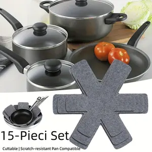 15-Piece Hexagonal Thick Felt Pot Pad Set, Heat Resistant Table Mats, Non-Slip Pads, Three Colors, Ideal for Outdoor Cooking & Storage, Trivet Set