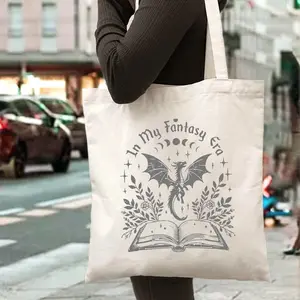 Fantasy Magic Dragon and Books Printed Canvas Tote Bag - Durable Large Capacity Shoulder Bag, Suitable for Shopping, Picnic, Party, Travel
