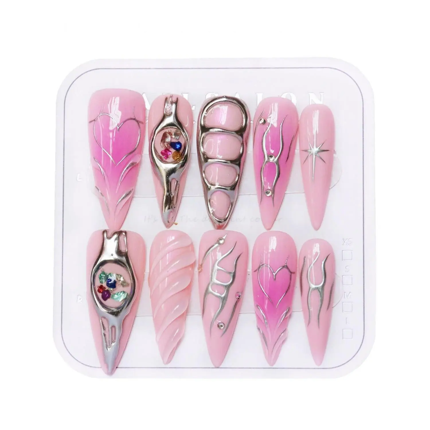 Press on Nails Handmade Nails Luxury Reusable Fake Nails For Girls Long Almond Armor Tip Pink Diamonds Hand Painted Salon Loveful Design Acrylic Gel UV Finished For Women 3DNails 10PCS M