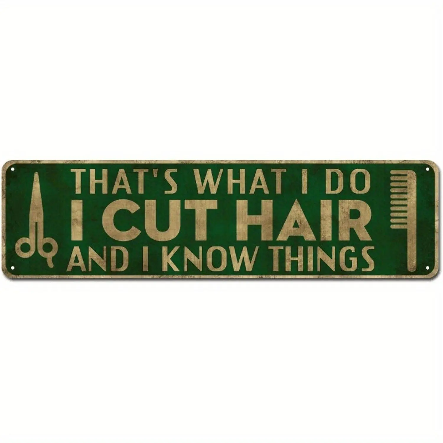2D Flat, Vintage Barber Shop Metal Wall Decor Sign - Funny Barber Saying "That's What I Do I Cut Hair and I Know Things" - Heavy-Duty Barber Pole Decorations - 4x16 Inch Retro Salon Decoration