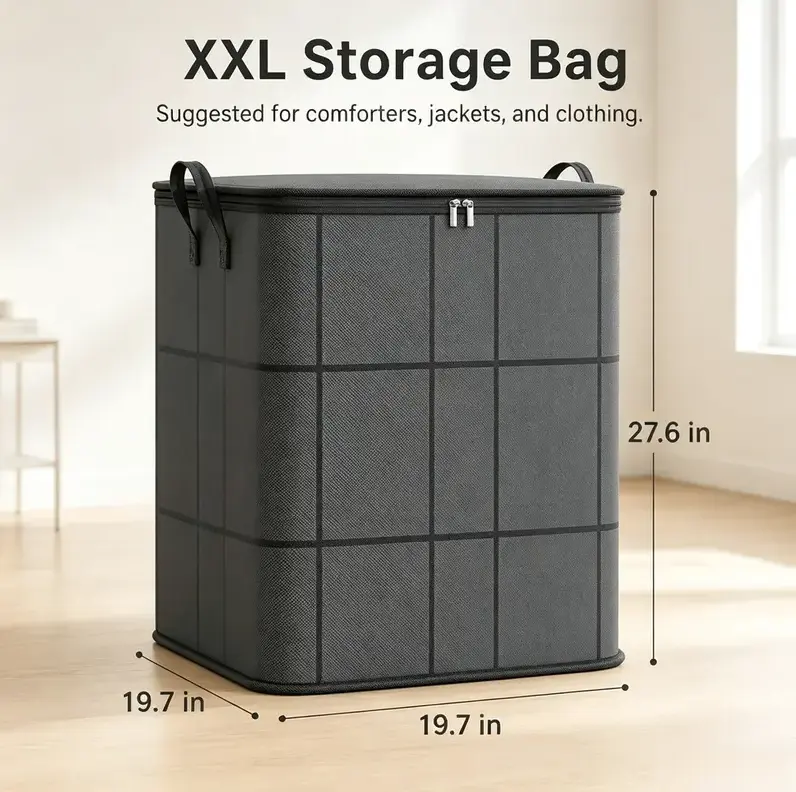Spacious Moving Storage Bin, Zippered Organizer for Quilts, Bedding & Sweaters, Large Capacity Fabric Bag for Moving Day, Closet & Bedroom Use