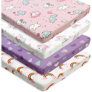 4 Pack  Girl Pack N Play Mini  Sheets Set Soft Fitted Elephant Theme  Girl Mattress Covers Breathable  Bed Sheets for  or (Elephant, Pack N Play Mini  Sheets)