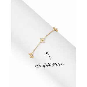 Cider 18K GOLD PLATED STAINLESS STEEL RHINESTONE DECOR FLORAL BRACELET