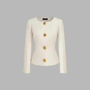 Cider [size 2-10] Tweed Round Neckline Solid Button Jacket