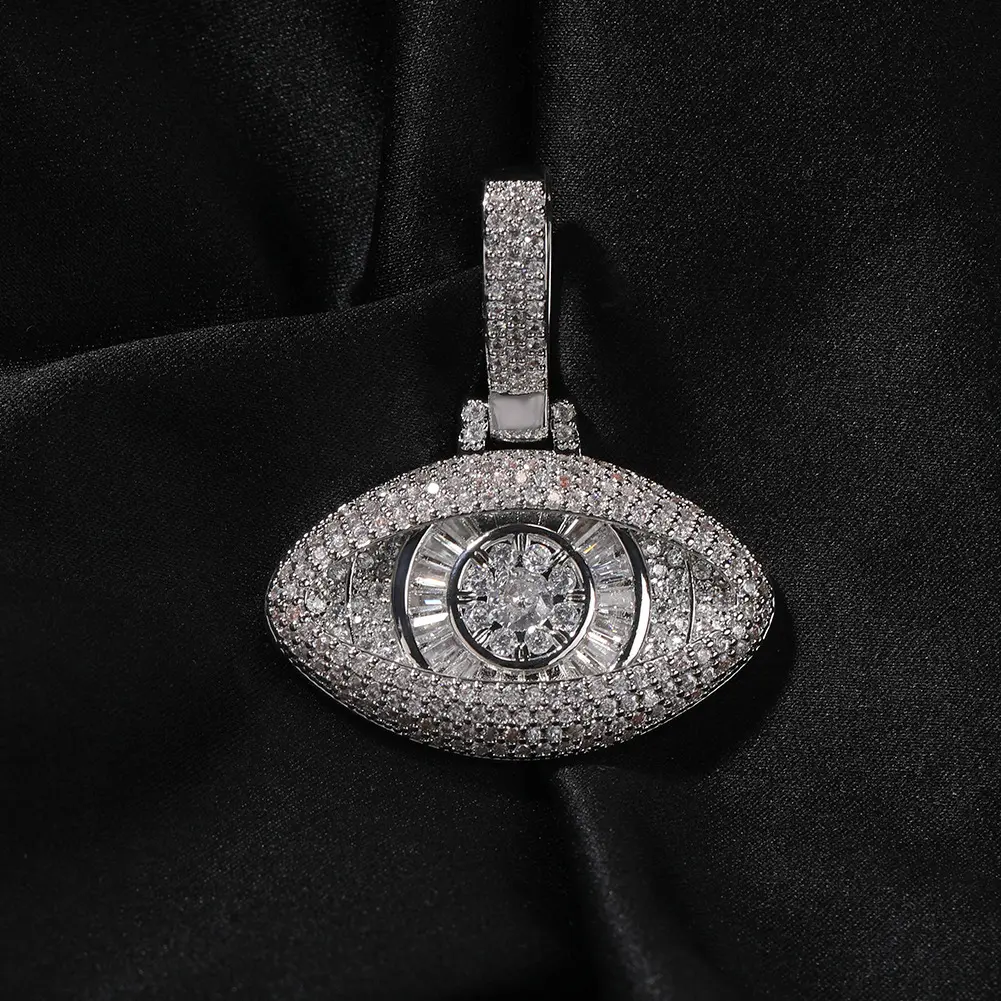 Men's Round Eye Full Zircon Copper-Silver Pendant Necklace, Hip Hop Trendy Costume Jewelry for Men's Jewelry & Hip Hop Enthusiasts, Hip Hop Jewelry men's jewelry trendy costume jewelry