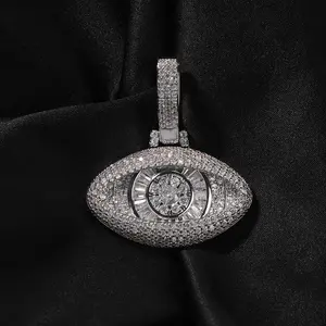 Men's Round Eye Full Zircon Copper-Silver Pendant Necklace, Hip Hop Fashion Trend Cool Costume Jewelry