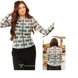 Concho Western style Mesh Top