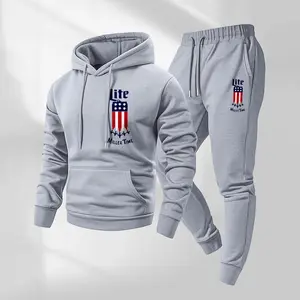 Men's Vintage Drink-Themed Hoodie And Sweatpants Set Classic Western Style, Comfortable Men's Sportswear, A Must-Have For Beer Lovers, Perfect For Casual Everyday Wear 022