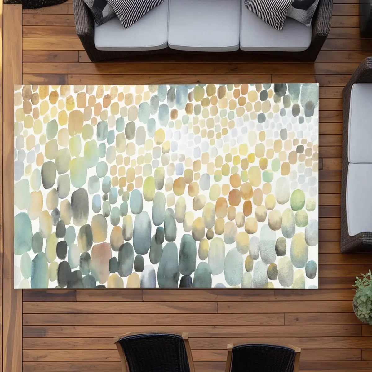 Begin Home Decor C1ROAR57T7E81M 5 x 7 ft. Cluster of Circles Yellow Shapes Outdoor Rectangle Area Rug - Decor