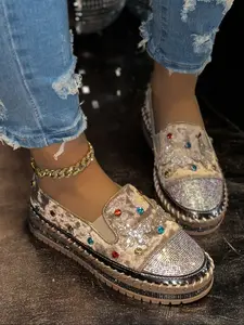 Women's Crystal Embellished Imitation Pearl Sneakers, Fashion Casual Shoes, Casual Soft Sole, Perfect for Daily Wear and Gifts