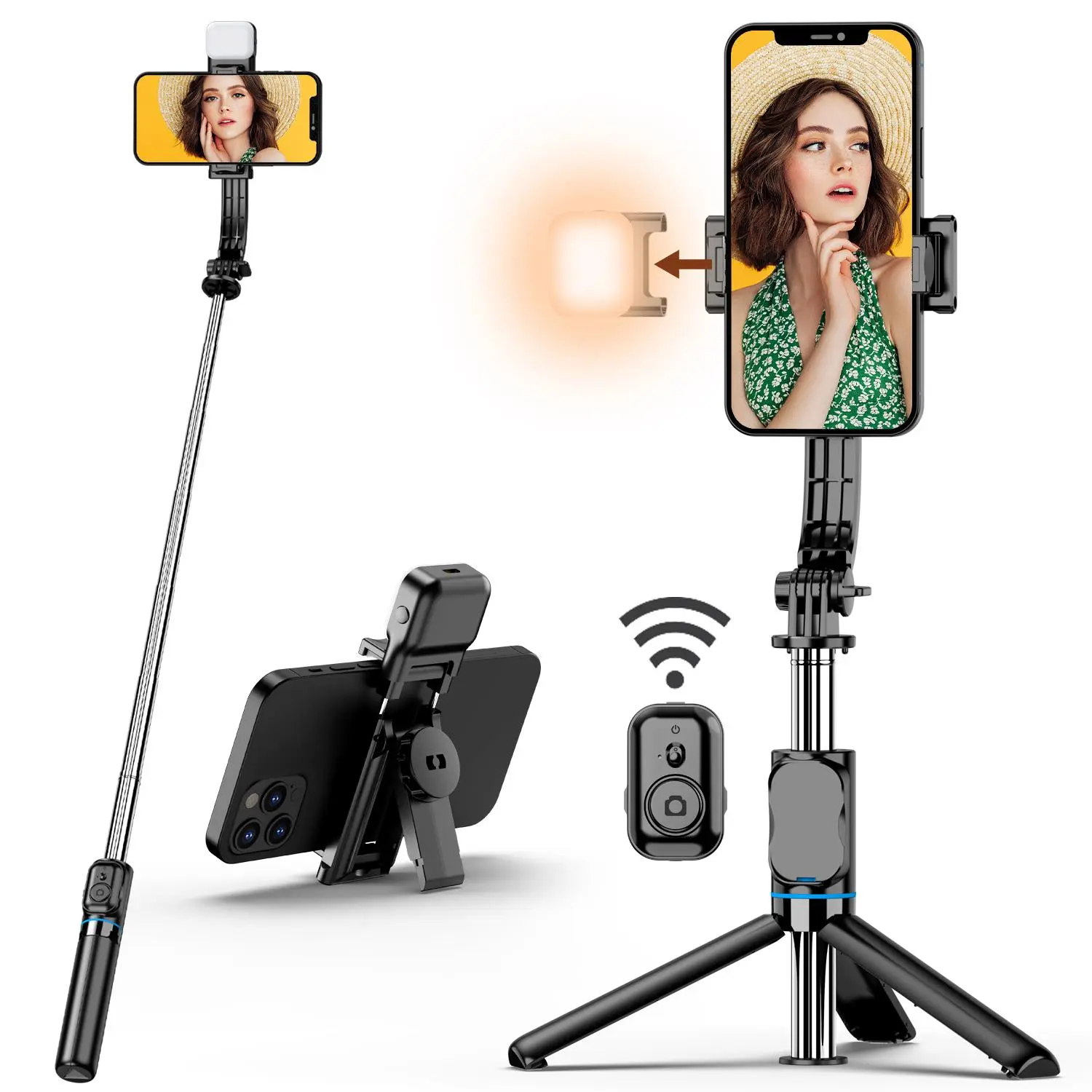 Portable Foldable Smartphone Selfie Stick Tripod Stabilizer, Adjustable Light Modes Selfie Stick With Fill Light & Remote Control, Extendable Selfie Stick For Vlog Live Streaming, Mobile Phone Accessory
