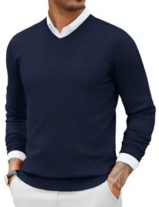COOFANDY Fall Outfits Knitted Ribbed V-neck Casual Jumper Knitwear Classic Fabric Lightweight Fashion Menswear Shirt Soft Sweater Office（Only the crew neck sweater is for sale）