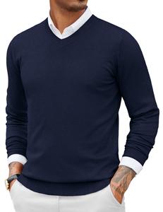 COOFANDY Fall Outfits Knitted Ribbed V-neck Casual Jumper Knitwear Classic Fabric Lightweight Fashion Menswear Shirt Soft Sweater Office（Only the crew neck sweater is for sale）