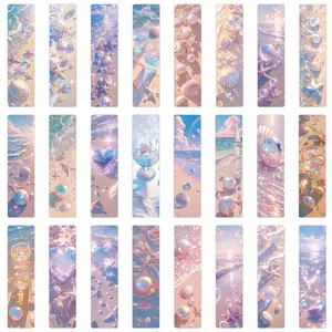 24pcs Artistic Handheld Original Romantic Beach Non Repetitive Series Simple Handheld Artistic Creative Paper Bookmarks Small Cards Book Decoration Cards Reading Label Cards